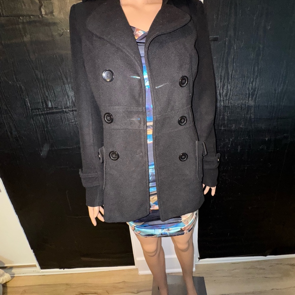 Forever 21 Black Peacoat Classic Double-Breasted Jacket